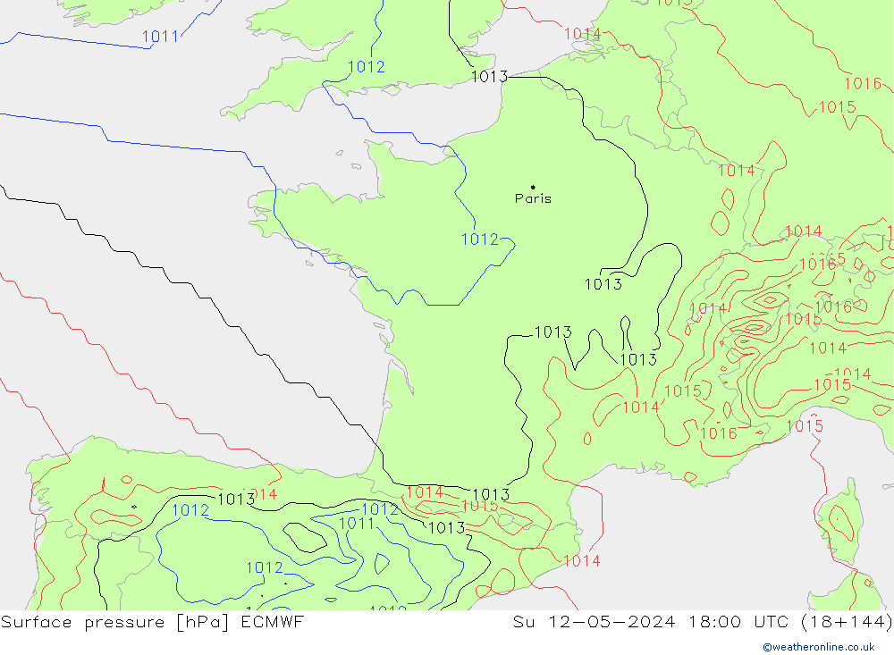 Luchtdruk (Grond) ECMWF zo 12.05.2024 18 UTC
