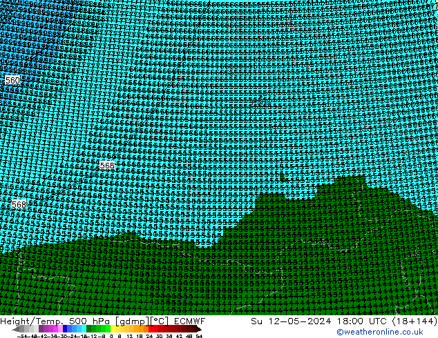 Height/Temp. 500 hPa ECMWF So 12.05.2024 18 UTC