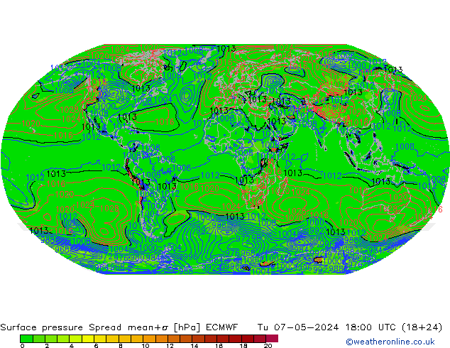 Surface pressure Spread ECMWF Tu 07.05.2024 18 UTC