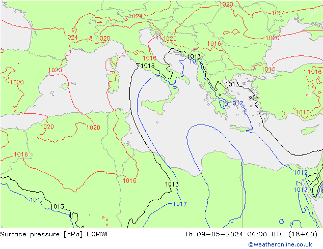 ciśnienie ECMWF czw. 09.05.2024 06 UTC