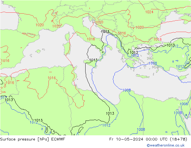 Luchtdruk (Grond) ECMWF vr 10.05.2024 00 UTC