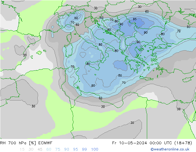 Humidité rel. 700 hPa ECMWF ven 10.05.2024 00 UTC