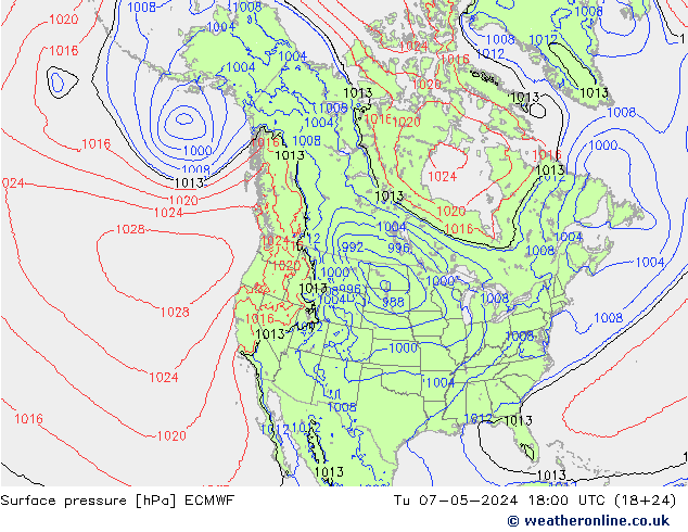 Atmosférický tlak ECMWF Út 07.05.2024 18 UTC