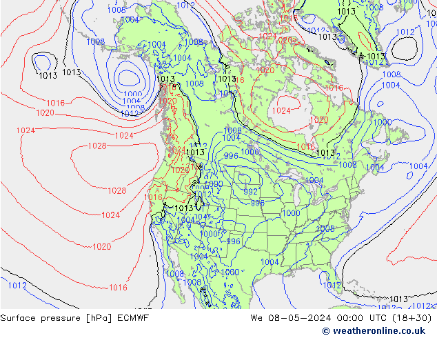 Surface pressure ECMWF We 08.05.2024 00 UTC