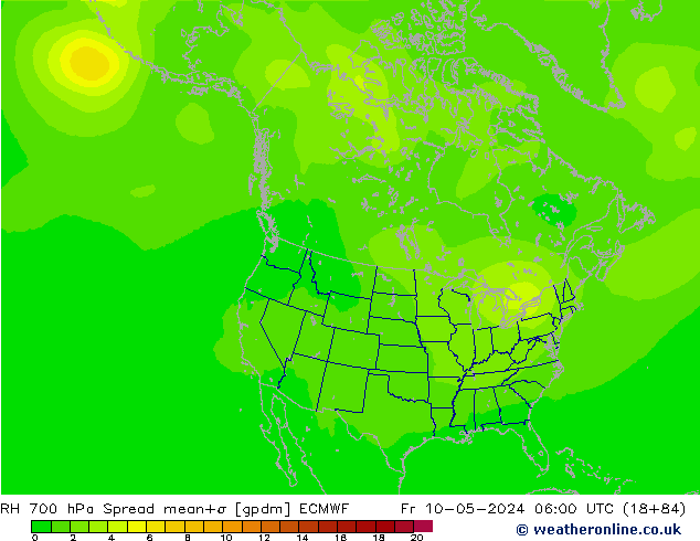 RH 700 hPa Spread ECMWF pt. 10.05.2024 06 UTC