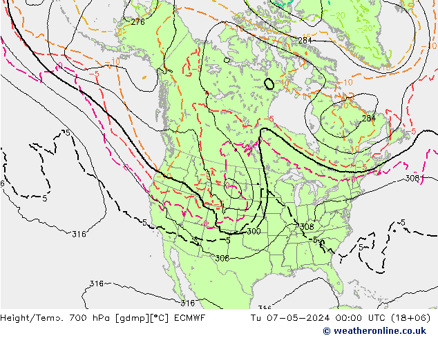 Height/Temp. 700 hPa ECMWF Di 07.05.2024 00 UTC