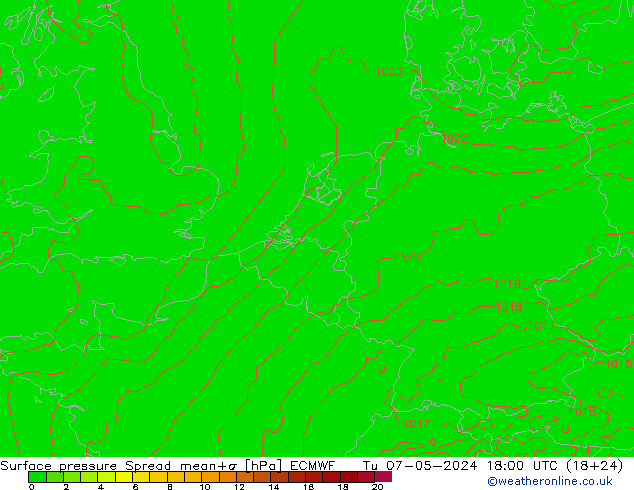 Bodendruck Spread ECMWF Di 07.05.2024 18 UTC