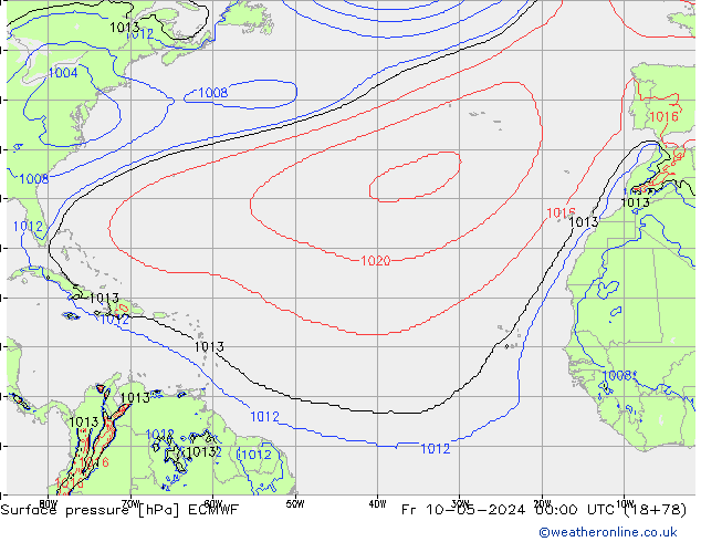 ciśnienie ECMWF pt. 10.05.2024 00 UTC