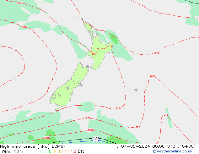 High wind areas ECMWF вт 07.05.2024 00 UTC