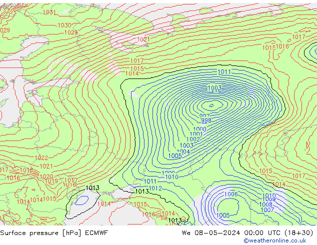 pressão do solo ECMWF Qua 08.05.2024 00 UTC