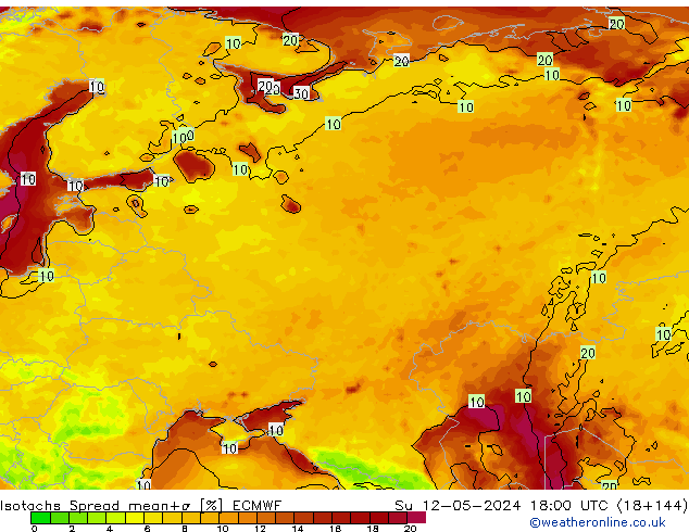 Eşrüzgar Hızları Spread ECMWF Paz 12.05.2024 18 UTC