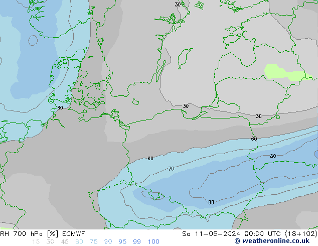 RH 700 hPa ECMWF Sáb 11.05.2024 00 UTC