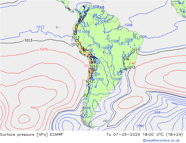 pressão do solo ECMWF Ter 07.05.2024 18 UTC