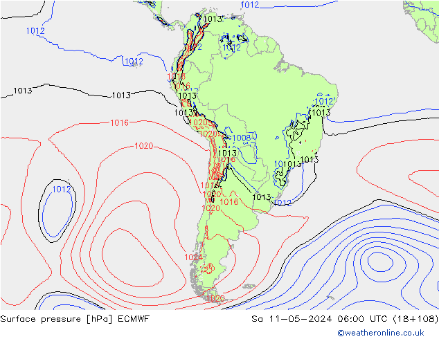 pressão do solo ECMWF Sáb 11.05.2024 06 UTC