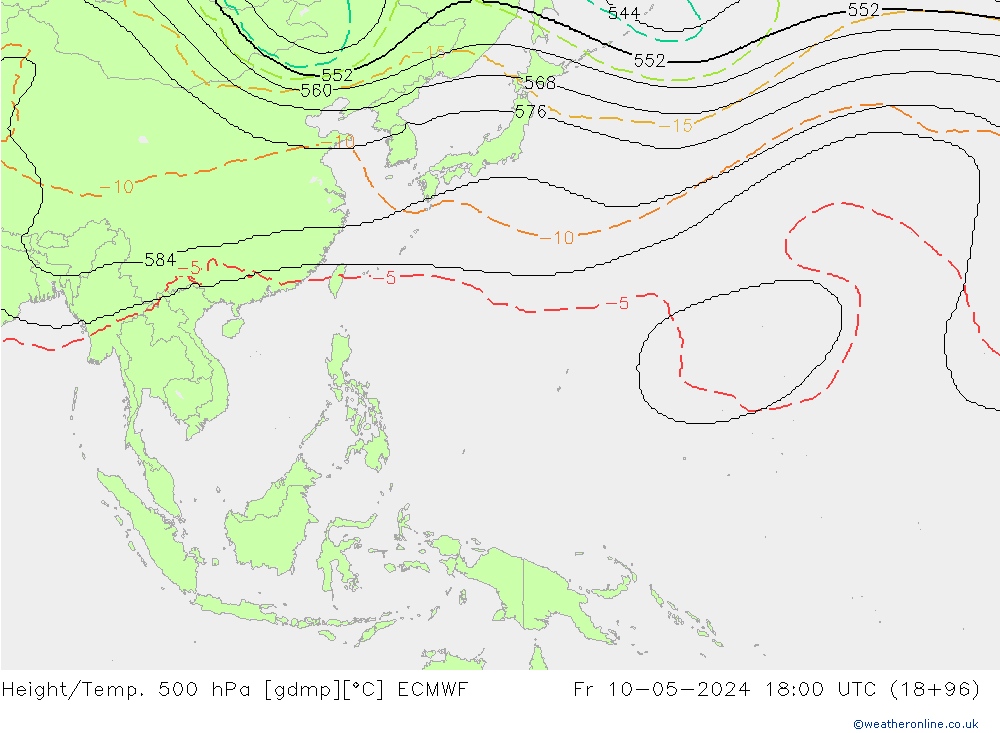 Yükseklik/Sıc. 500 hPa ECMWF Cu 10.05.2024 18 UTC