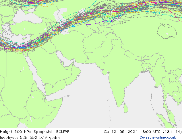 Géop. 500 hPa Spaghetti ECMWF dim 12.05.2024 18 UTC