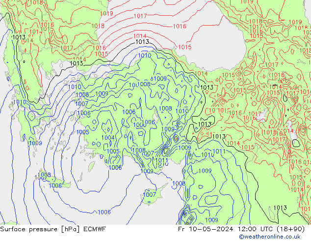 Surface pressure ECMWF Fr 10.05.2024 12 UTC