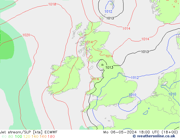 Jet stream/SLP ECMWF Mo 06.05.2024 18 UTC