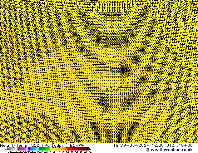 Height/Temp. 850 hPa ECMWF Qui 09.05.2024 12 UTC