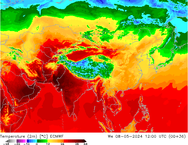 Temperature (2m) ECMWF We 08.05.2024 12 UTC