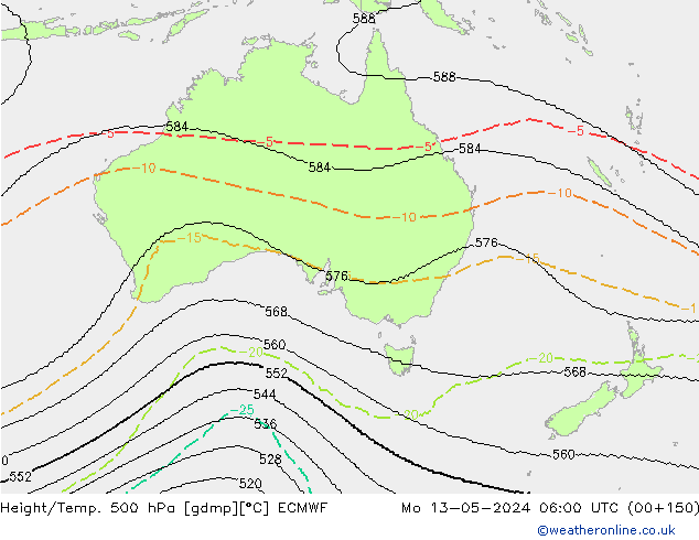 Yükseklik/Sıc. 500 hPa ECMWF Pzt 13.05.2024 06 UTC