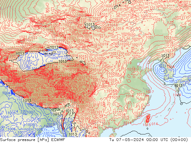 地面气压 ECMWF 星期二 07.05.2024 00 UTC