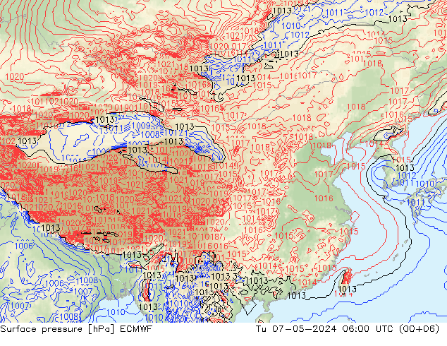 地面气压 ECMWF 星期二 07.05.2024 06 UTC