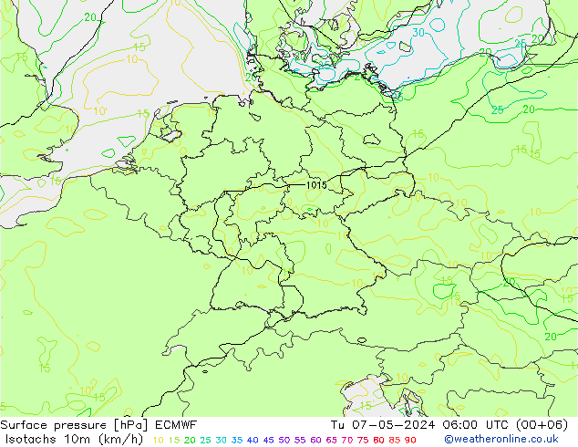 Isotachs (kph) ECMWF Ter 07.05.2024 06 UTC