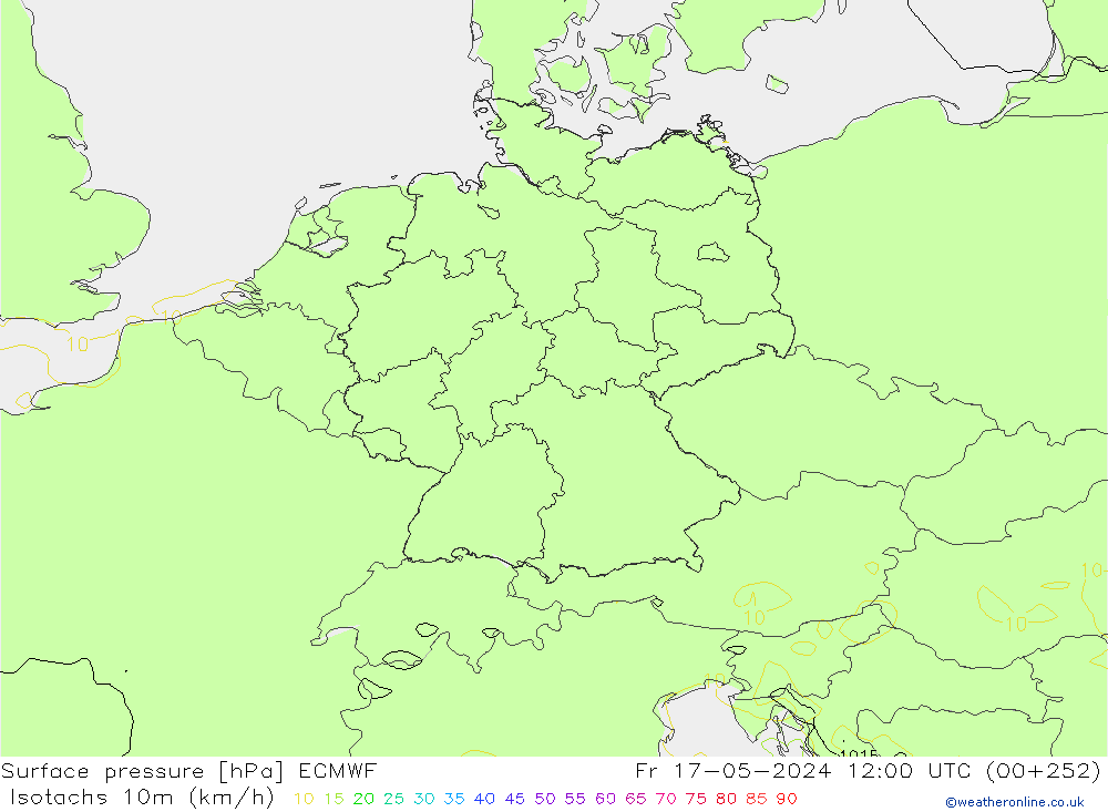 Isotachs (kph) ECMWF Fr 17.05.2024 12 UTC