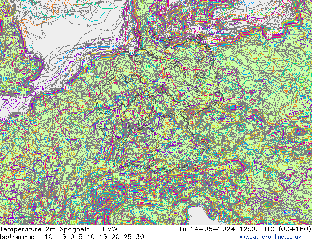 Temperaturkarte Spaghetti ECMWF Di 14.05.2024 12 UTC