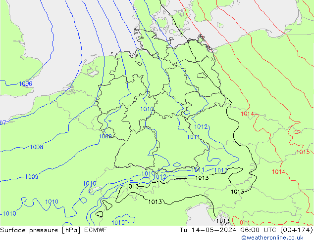 Luchtdruk (Grond) ECMWF di 14.05.2024 06 UTC