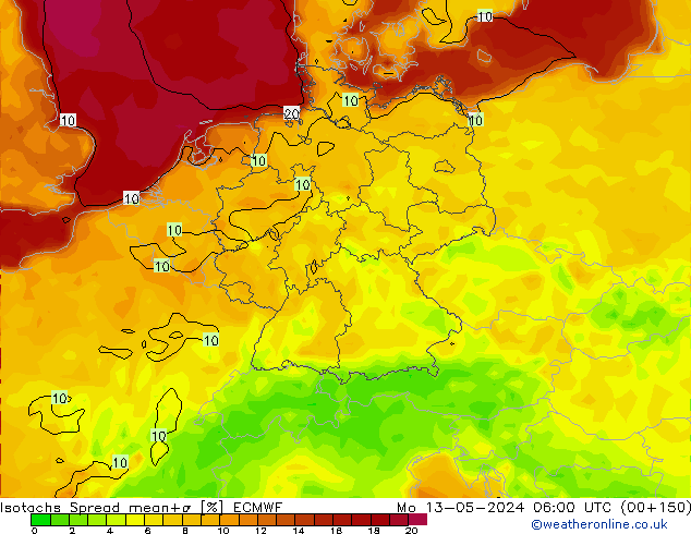 Isotachen Spread ECMWF Mo 13.05.2024 06 UTC