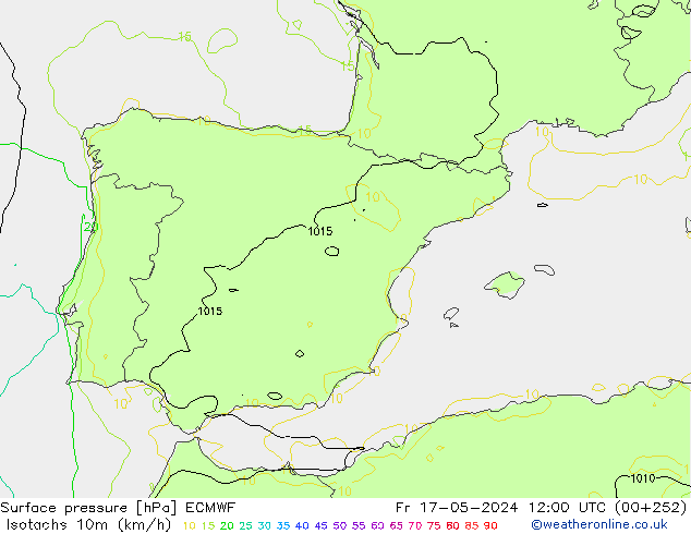 Isotachen (km/h) ECMWF vr 17.05.2024 12 UTC