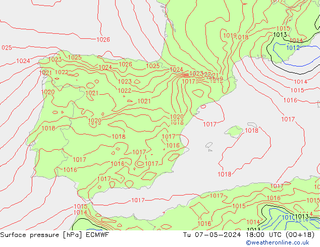 Bodendruck ECMWF Di 07.05.2024 18 UTC