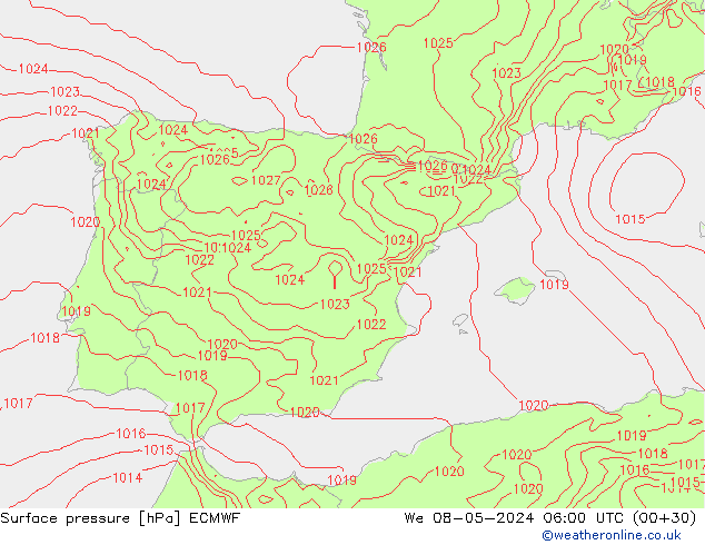 Atmosférický tlak ECMWF St 08.05.2024 06 UTC