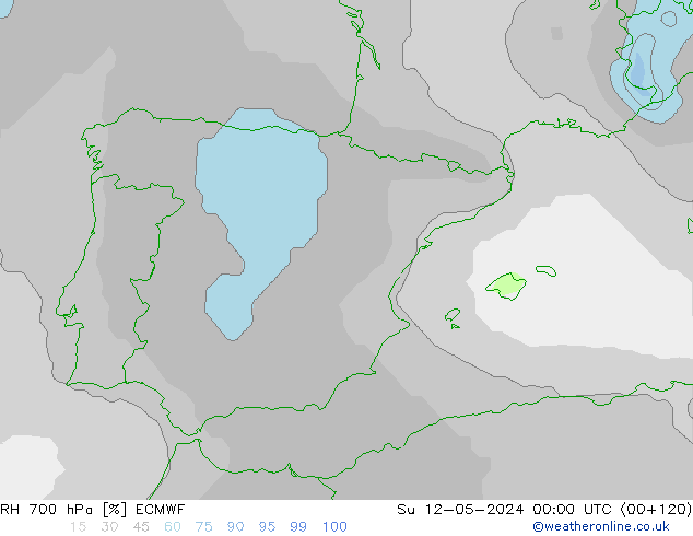 Humidité rel. 700 hPa ECMWF dim 12.05.2024 00 UTC