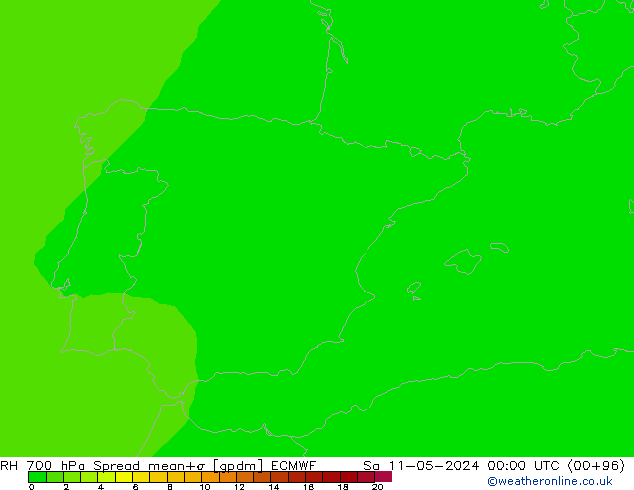 RH 700 hPa Spread ECMWF so. 11.05.2024 00 UTC