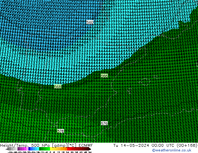 Hoogte/Temp. 500 hPa ECMWF di 14.05.2024 00 UTC