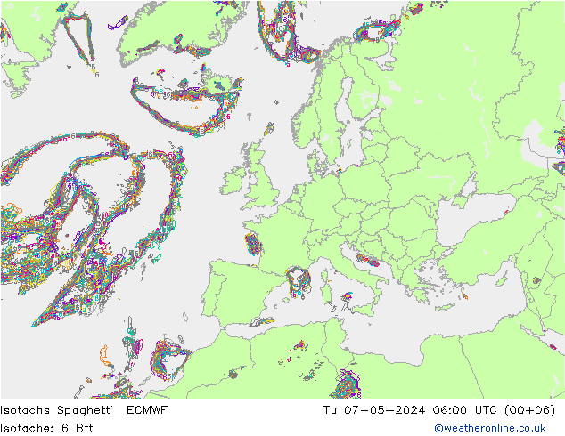 Isotachs Spaghetti ECMWF Tu 07.05.2024 06 UTC