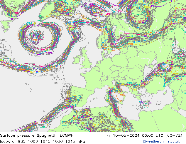 Bodendruck Spaghetti ECMWF Fr 10.05.2024 00 UTC
