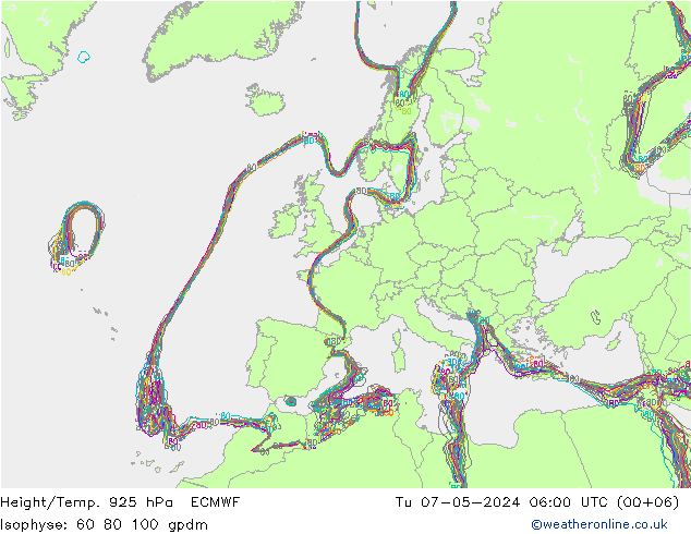 Height/Temp. 925 hPa ECMWF Di 07.05.2024 06 UTC
