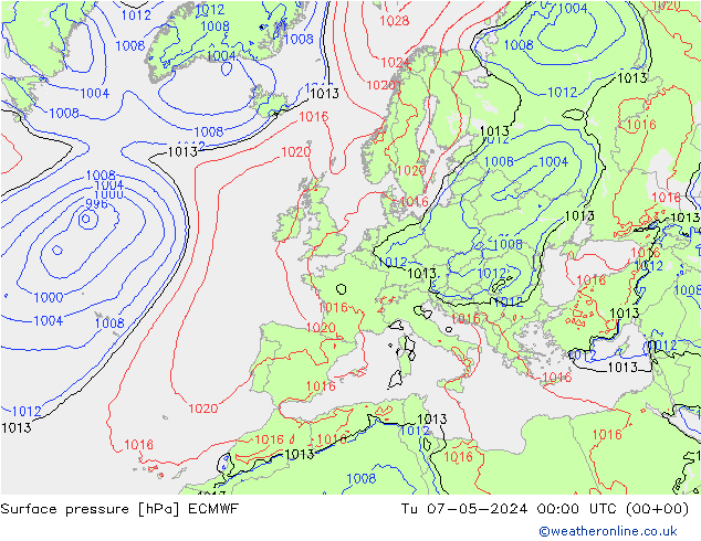 Surface pressure ECMWF Tu 07.05.2024 00 UTC