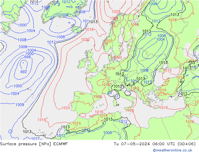 地面气压 ECMWF 星期二 07.05.2024 06 UTC