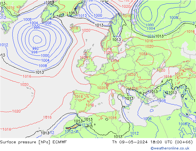 Surface pressure ECMWF Th 09.05.2024 18 UTC