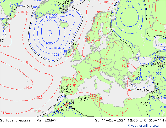 приземное давление ECMWF сб 11.05.2024 18 UTC