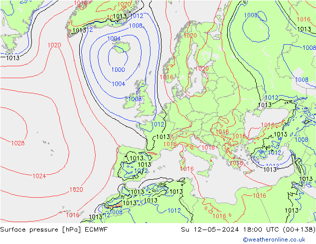 Surface pressure ECMWF Su 12.05.2024 18 UTC