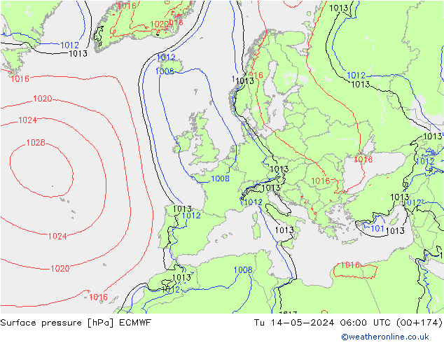 ciśnienie ECMWF wto. 14.05.2024 06 UTC