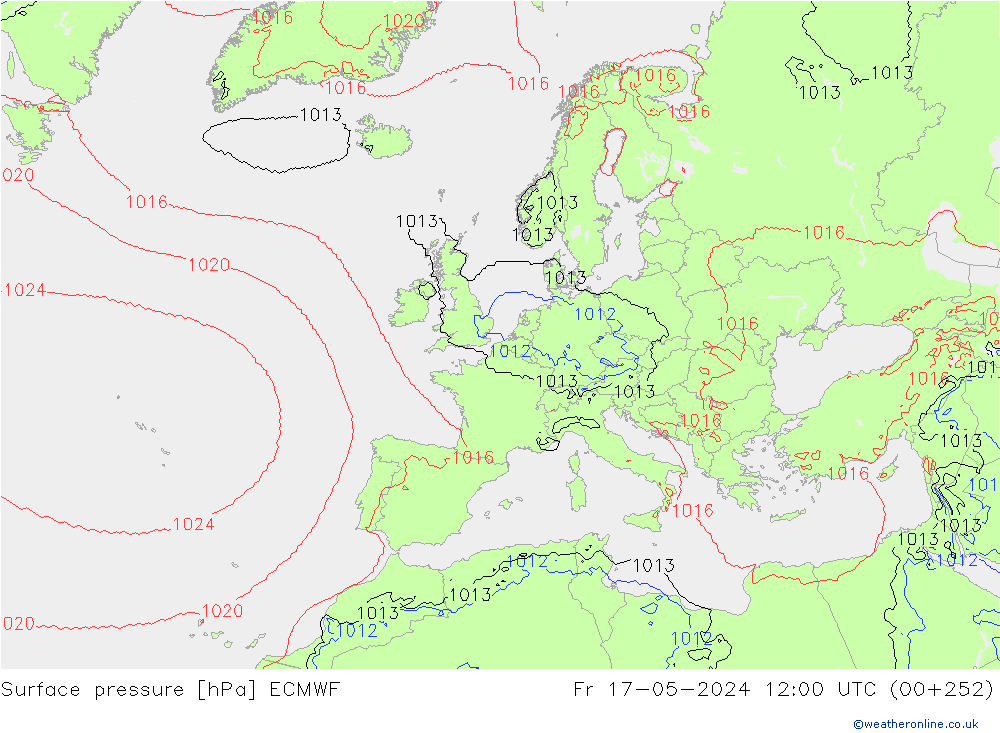 Bodendruck ECMWF Fr 17.05.2024 12 UTC