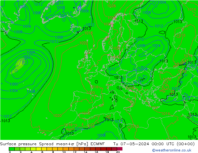 Surface pressure Spread ECMWF Tu 07.05.2024 00 UTC