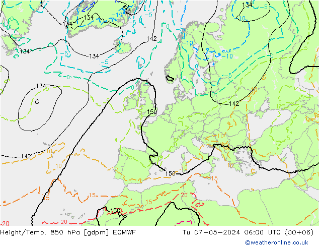 Height/Temp. 850 hPa ECMWF Di 07.05.2024 06 UTC
